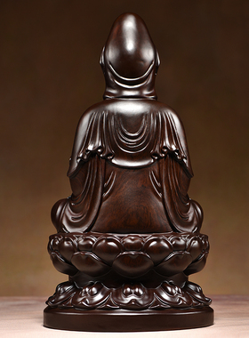 黑檀木雕坐莲观音菩萨佛像摆件大号实木观世音雕刻工艺品家居供奉