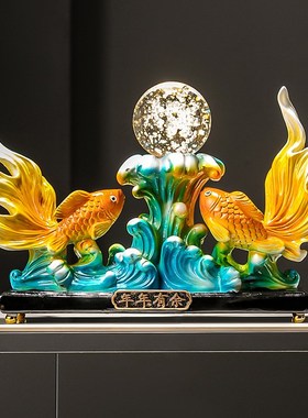 中式对鱼戏珠新款创意摆件孝敬中老年人新中式长辈住房送礼物礼品
