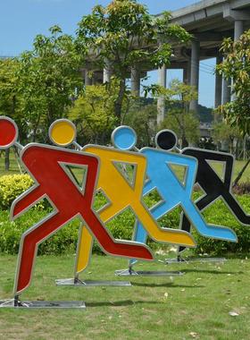 铁艺抽象剪影人玻璃钢运动跑步人物雕塑骑自行车学校公园绿化摆件