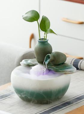 小型摆件创意中式家居客厅书房玄关装饰流水招财鱼缸加湿器送礼品