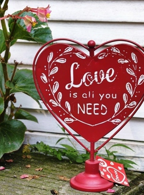 特价清仓户外花园庭院心形装饰摆件稀奇古怪双面铁艺立牌布置造景