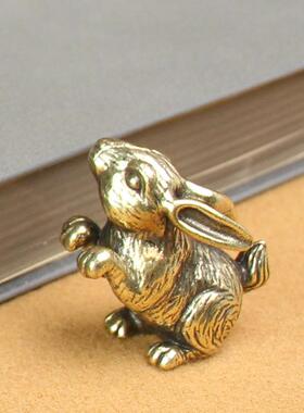 直销新款创意黄铜钥匙扣 纯铜手工复古十二生肖兔子小挂件吊饰汽