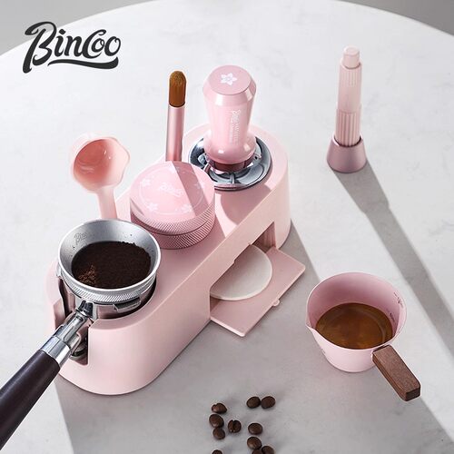 Bincoo粉色咖啡压粉底座套装意式压粉器布粉器收纳座51/58mm通用 - 图1