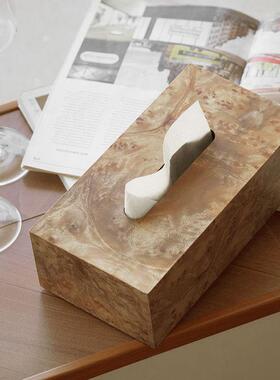 中纹式复古木KSK纸巾盒酒店样板间厅客玄关新餐厅桌面装饰抽纸盒