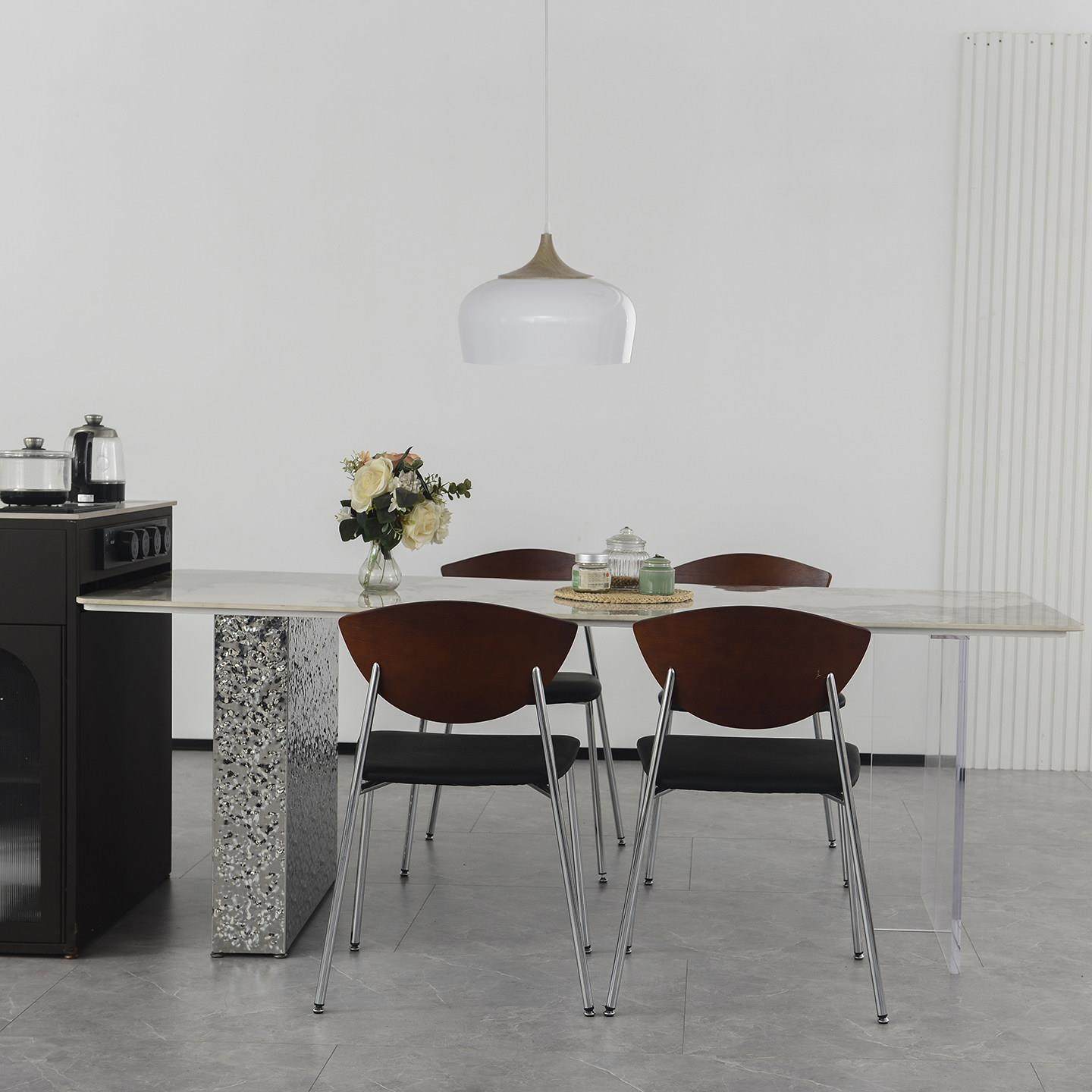 意式极简长方形岩板餐桌椅轻奢现代水波不锈钢压克力悬浮吃饭桌子,淘宝优惠券,粉丝福利购,淘宝优惠卷