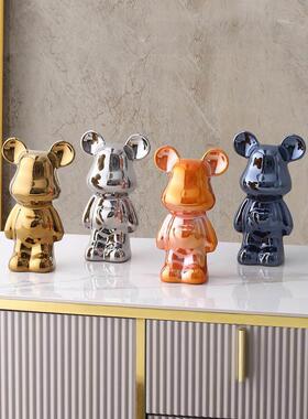 陶瓷卡通爱心熊公仔暴力熊摆件客厅小号存钱罐酒柜桌面家居装饰品