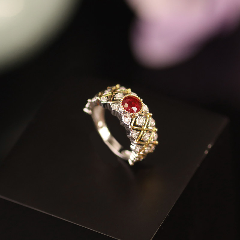 QUEENA.Z 2026 New Designer Series Women’s No-burn Pigeon Blood Red Ring HK460306008