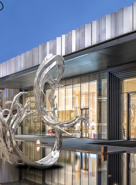 不锈钢镜面水浪花水滴雕r塑定制酒店房地产水池景观水波纹发光摆