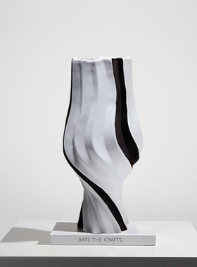 现代简约条纹黑白花瓶客厅桌面花艺插花装饰样板房间软装摆件饰品