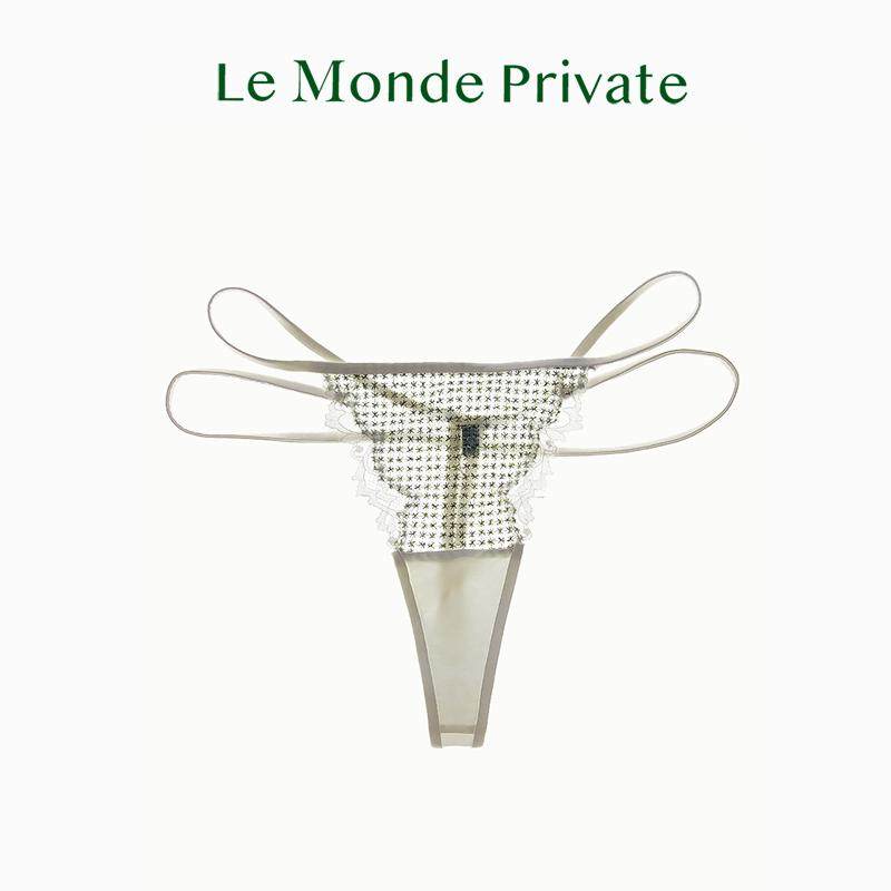 LeMondePrivate「限定Exclusivity系列」格纹刺绣绑带性感丁字裤,淘宝优惠券,粉丝福利购,淘宝优惠卷
