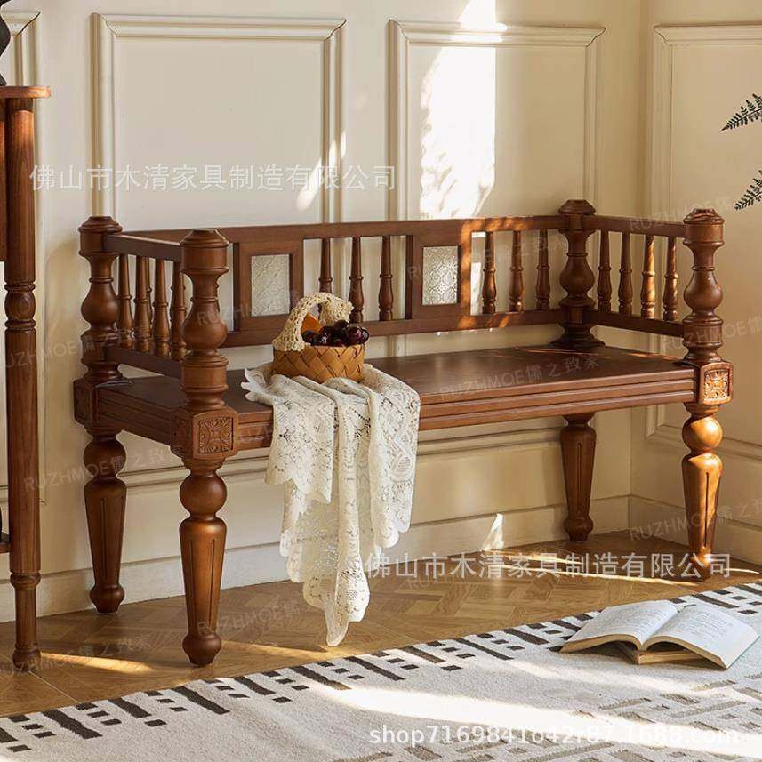 欧式中双人长椅术-实木客厅阳台长沙发椅艺凳子床古尾凳法式复古,淘宝优惠券,粉丝福利购,淘宝优惠卷