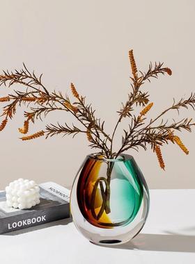 蓝色多瑙面现代简约奢多彩霞琉璃花瓶摆件轻样板房软装饰客厅色桌