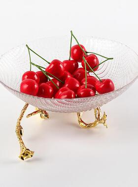 XTZ新中式轻创奢波纹玻璃果盘摆件华意高颜底值树奢枝花朵座果碗