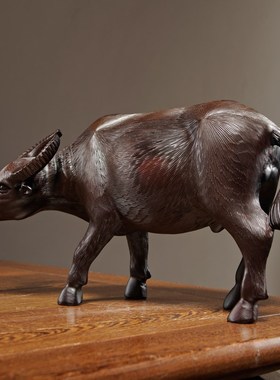 黑檀木雕十二生肖水牛摆件实木牛气冲天家居办公桌面装饰工艺礼品