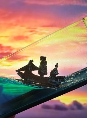 黑珍珠号漂流瓶游轮游体漂流瓶桌面永不沉没的小船桌面内摆件礼物