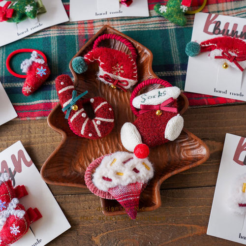 秋冬新款圣诞儿童发夹可爱圣诞树女童发圈圣诞糖果女孩发绳头饰 - 图0