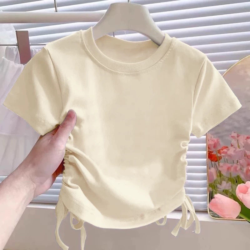 女童t恤短袖2025新款纯棉夏季装中大儿童高腰短款抽绳超好看上衣,淘宝优惠券,粉丝福利购,淘宝优惠卷