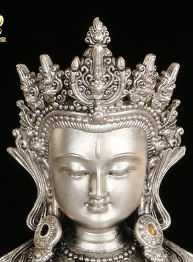 长寿佛白铜佛像藏传神像客厅办公店铺装饰摆件民族工艺品供奉坐像