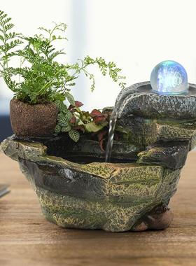 创意假山桌面流水喷泉摆件风水轮招财室内水晶球盆景装饰开业礼品