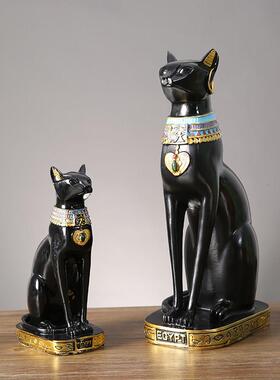高级感雕像装饰品办公室工艺品招财复古法老黑猫雕塑埃及猫咪摆件
