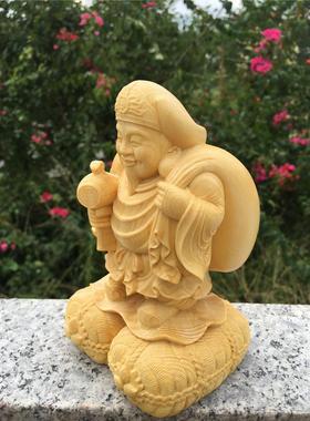 崖柏黄杨木雕刻大黑天佛门护法实木七福神财神客厅送礼工艺品佛像