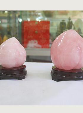 天然粉水晶玉石桃子树寿桃摆件祝长寿老人生日礼物送长辈礼品创意