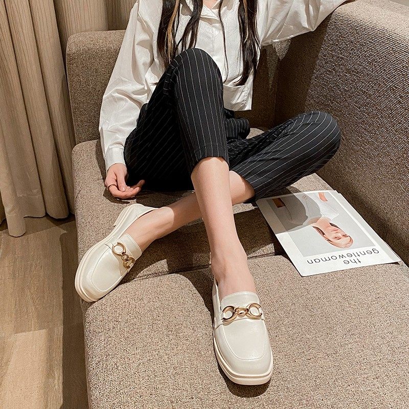 英伦小皮鞋女春秋乐福鞋一脚蹬豆豆鞋女冬加绒大码女鞋41-43宽肥,淘宝优惠券,粉丝福利购,淘宝优惠卷