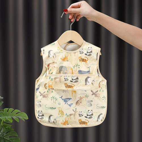 夏季无袖宝宝吃饭围兜儿童罩衣防水防脏男女薄款婴幼儿反穿衣护衣 - 图0