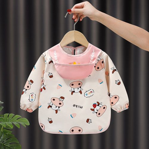 春秋儿童罩衣宝宝吃饭围兜男女防水防脏婴幼儿辅食护衣反穿衣围裙 - 图3
