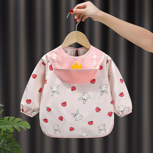 春秋儿童罩衣宝宝吃饭围兜男女防水防脏婴幼儿辅食护衣反穿衣围裙 - 图2
