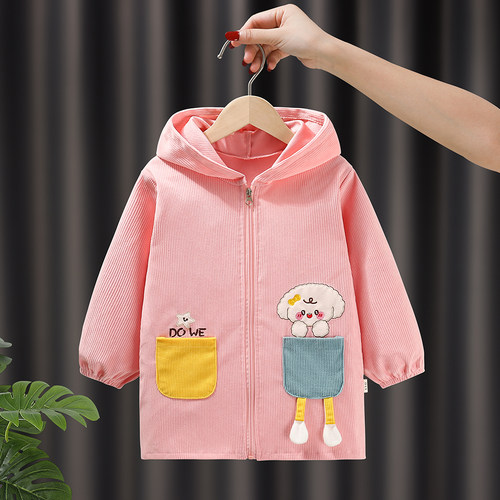 秋冬儿童罩衣防水防脏中大童套羽绒服棉服护衣女洋气长袖外套围裙 - 图2