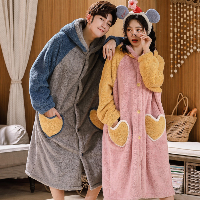 秋冬季珊瑚绒情侣睡衣女睡裙可爱长款睡袍男士法兰绒浴袍加绒加厚,淘宝优惠券,粉丝福利购,淘宝优惠卷