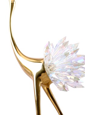 轻奢透明水晶仙鹤摆件金属水晶底座高档卧室玄关家居软装装饰品