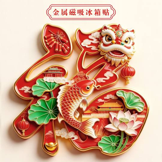 新款福运马上到金属磁吸冰箱贴福气满满好运锦鲤文化创意纪念礼物