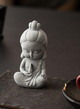 青砂石幼观音小佛像 国风中式桌面摆放假山鱼缸造景 精品茶宠摆件