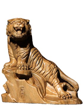 天然绿檀猛虎上山创意文玩生肖虎手把件家居装饰品桌面工艺品摆件