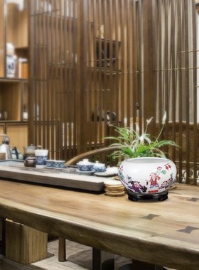 大烟灰缸景德镇陶瓷新中式创意客厅摆件时尚茶海复古实用茶洗笔洗