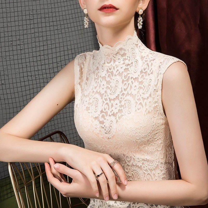 加绒2021新款秋冬高领蕾丝假领背心打底衫女修身无袖内搭立领网纱,淘宝优惠券,粉丝福利购,淘宝优惠卷