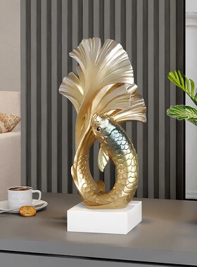 锦鲤摆件轻奢高级感小众客厅旺宅酒柜电视柜入户玄关创意装饰品
