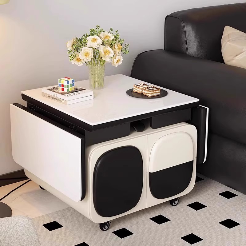 移动茶几可折叠升降长方形极简创意多功能客厅岩板小推车沙发边几 - 图2