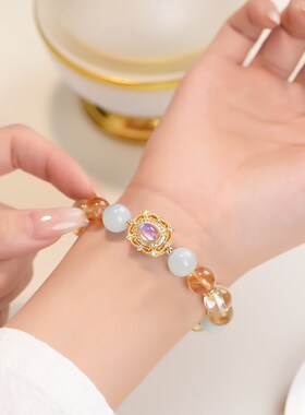 天然水晶手链私人订制多宝手串男女情侣款礼物粉晶发晶绿幽灵貔貅