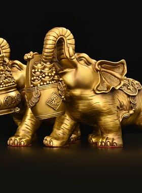 黄铜聚宝盆象摆件客厅玄关办公室桌面装饰工艺品大号纯铜财富对象