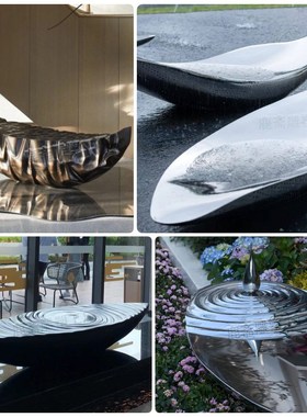 户外大型不锈钢抽象小船雕塑售楼部水池水景观船金属装饰摆件定制