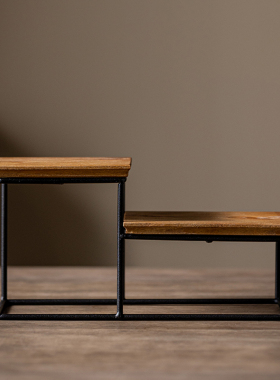 实木铁艺小号博古架子迷你桌面置物架茶几摆件底座工艺礼品摆饰方