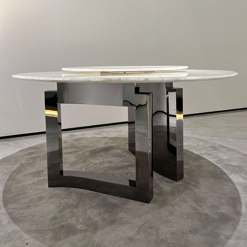 简奢圆形餐e桌带转盘卡里冰玉天然奢石现代简约大户型家用餐桌椅 - 图2