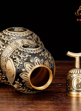 铜葫芦镇宅桌面摆件八卦葫芦挂件开口开盖空心客厅装饰品福禄摆设