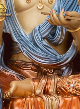 纯铜文殊普贤菩萨佛像彩绘华严三圣左右护法骑狮子骑大象坐骑摆件