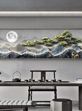 茶室背景墙挂画新中式客厅墙面装饰画茶桌办公室画迎客松壁画墙画