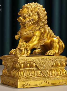 热销黄铜狮子摆件一对故宫狮子宫门狮玄关客厅工艺品办公室酒柜装