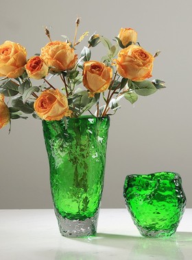 热销轻奢绿色琉璃可水培花瓶艺术摆件客厅样板间玄关餐桌插花花器